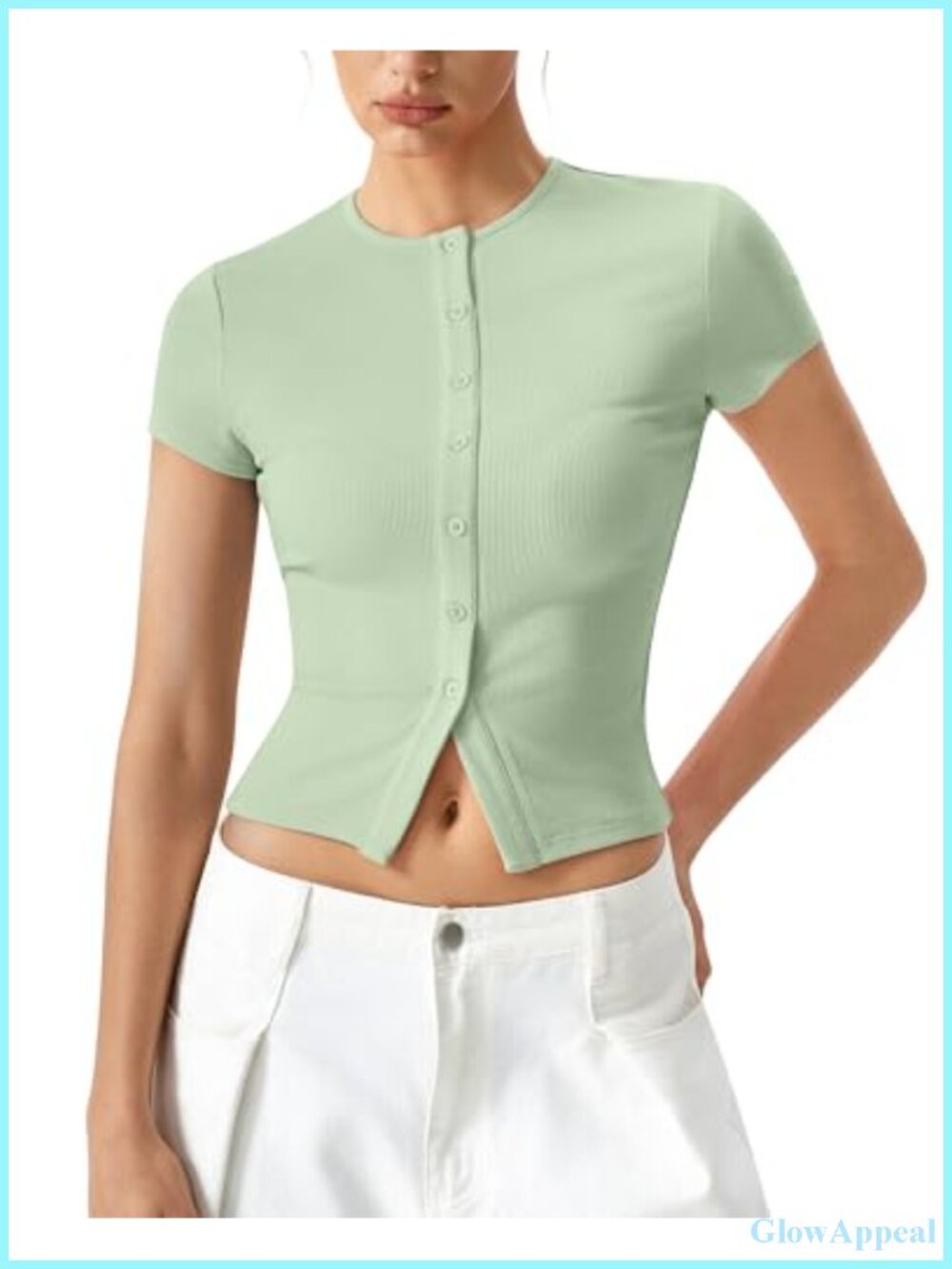 Womens Ribbed Knit Button Front T-Shirt Short Sleeve Going Out Trendy Viscose